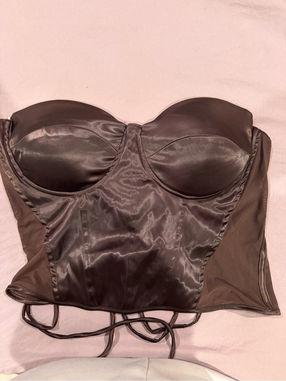 Strapless Satin Bustier Corset Top - Brown